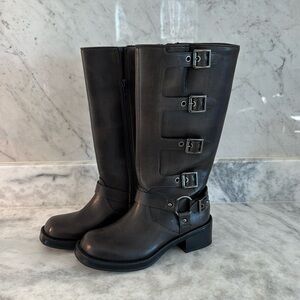 Target Trendy 2025 Combat Moto Boot Grey Brown Silver Size 6